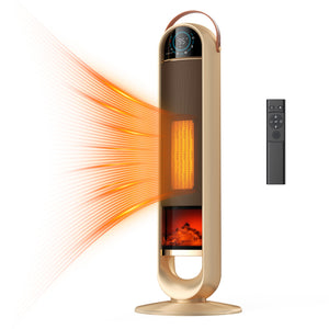 SHOUFTW 1500W Tower Space Heater for Indoor Use, Electric Heater with Static Simulated Flame, 45° Oscillation, Child Lock, Overheat & Tip-Over Safety