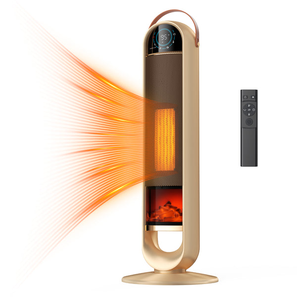 SHOUFTW 1500W Tower Space Heater for Indoor Use, Electric Heater with Static Simulated Flame, 45° Oscillation, Child Lock, Overheat & Tip-Over Safety