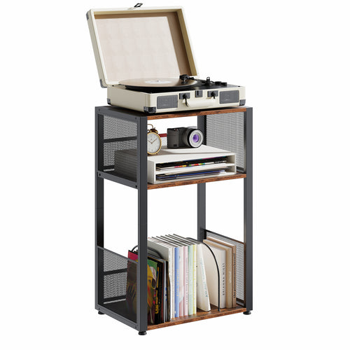 CONETTA Record Player Stand, 3 Tier Turntable Table with Vinyl Storage for up to 100 Albums, End Side Table for Living Room Bedroom