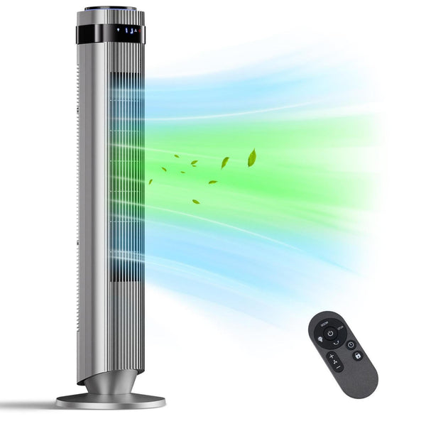 SHOUFTW Tower Fan Standing Bladeless, 23ft/s Velocity Quiet, 64° Oscillating with 5 Speeds, 4 Modes, 12H Timer for Indoor Bedroom