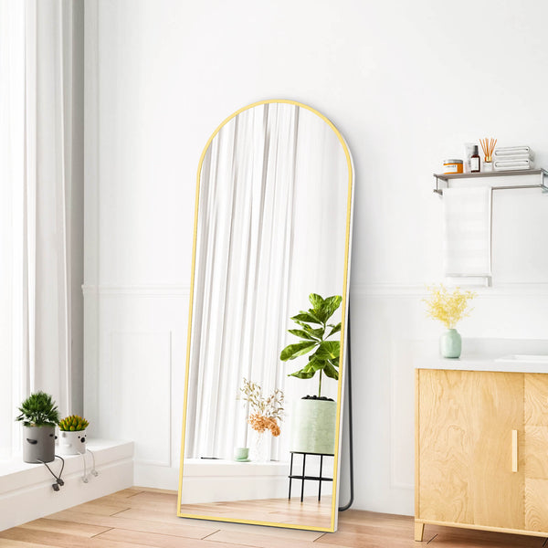 JOINSUN Floor Standing Mirror, Wall Mirror with Stand Aluminum Alloy Thin Frame