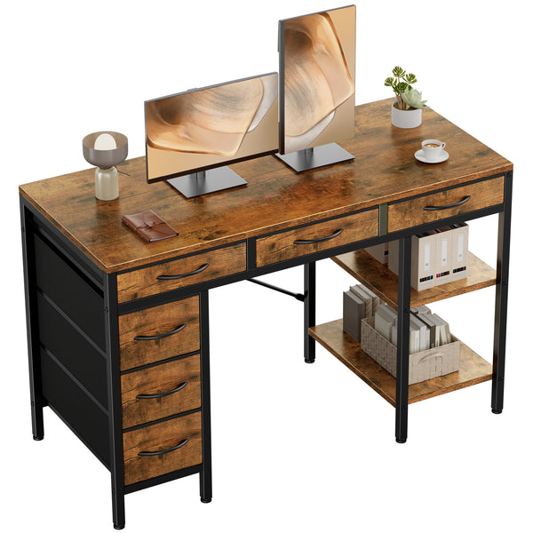 CONCETTA Computer Desk with 6 Drawers and 2 Open Shelves, Modern Home Office Desk