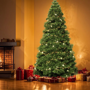 Artificial Full Christmas Tree, Flocked Snow Trees with Pine Cone Decoration, Includes Stand, Incandescent Lights & Foldable Base for Home, Office, Party