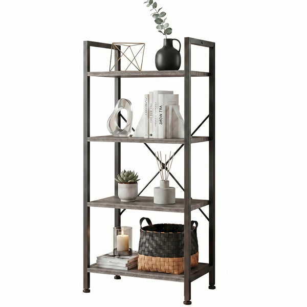 CONCETTA Bookshelf Small Industrial Storage Shelf & Shelves, Metal Bookcase for Home Office, Living Room, Bedroom