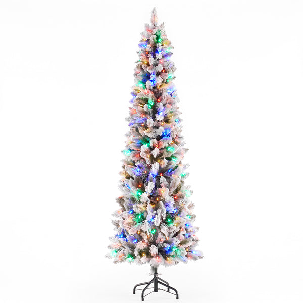 SHOUFTW Artificial Christmas Tree, Pre-Lit Green Pencil Tree with LED Lights, Metal Stand