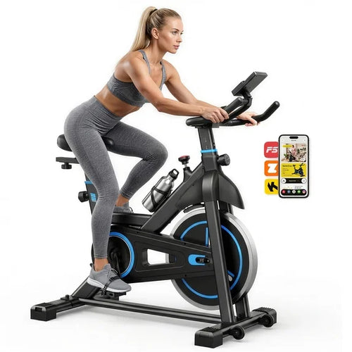 SHOUFTW Home Exercise Bike with APP Control, Magnetic Resistance Bike, Quiet Indoor Stationary Cycle 300lb Capacity