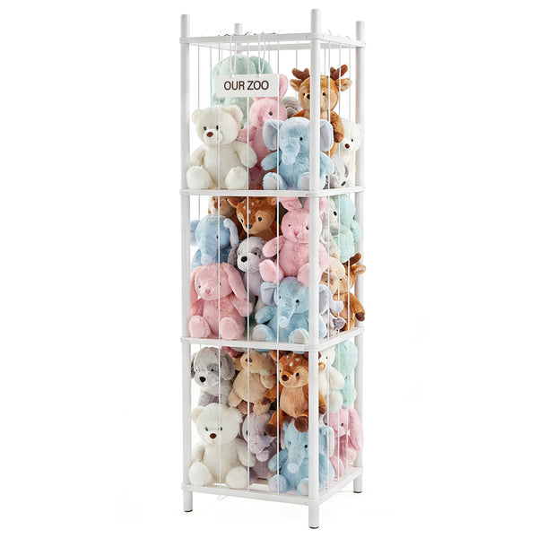 CONCETTA Toy Storage Organizer, Wooden Toy Holder Cage - Holds 40+ Plush Toys, Sturdy Wood & Steel Screw Construction for Toddler Room, Playroom, Bedroom, White