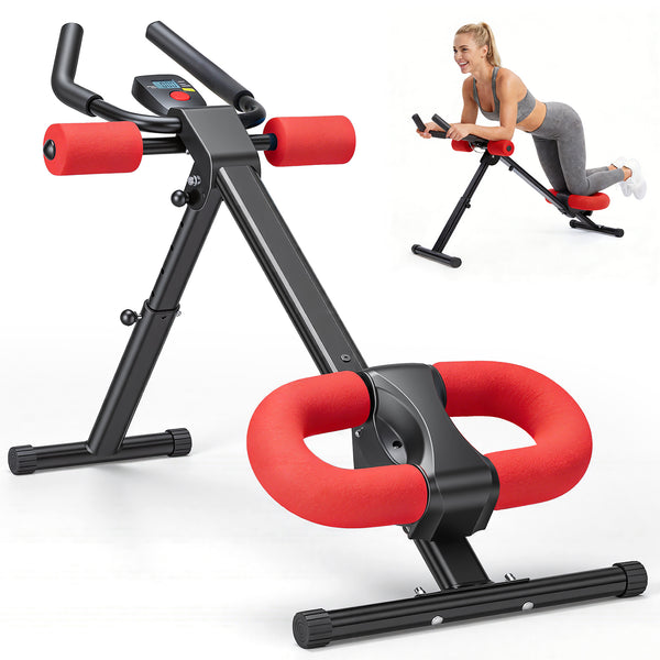 SHOUFTW Adjustable Ab Machine for Home Gym, Foldable Ab Workout Equipment with Knee Protection & LCD Monitor, Core & Stomach Trainer