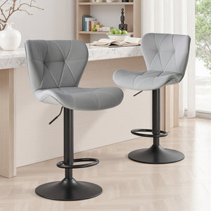 CONCETTA Set of 2 Swivel Bar Stools - Adjustable Height Modern Fabric Upholstered Barstools Counter Bar Chairs with Backrest for Kitchen Island & Home Bar