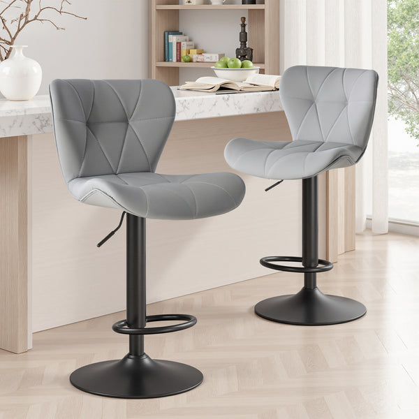 CONCETTA Set of 2 Swivel Bar Stools - Adjustable Height Modern Fabric Upholstered Barstools Counter Bar Chairs with Backrest for Kitchen Island & Home Bar