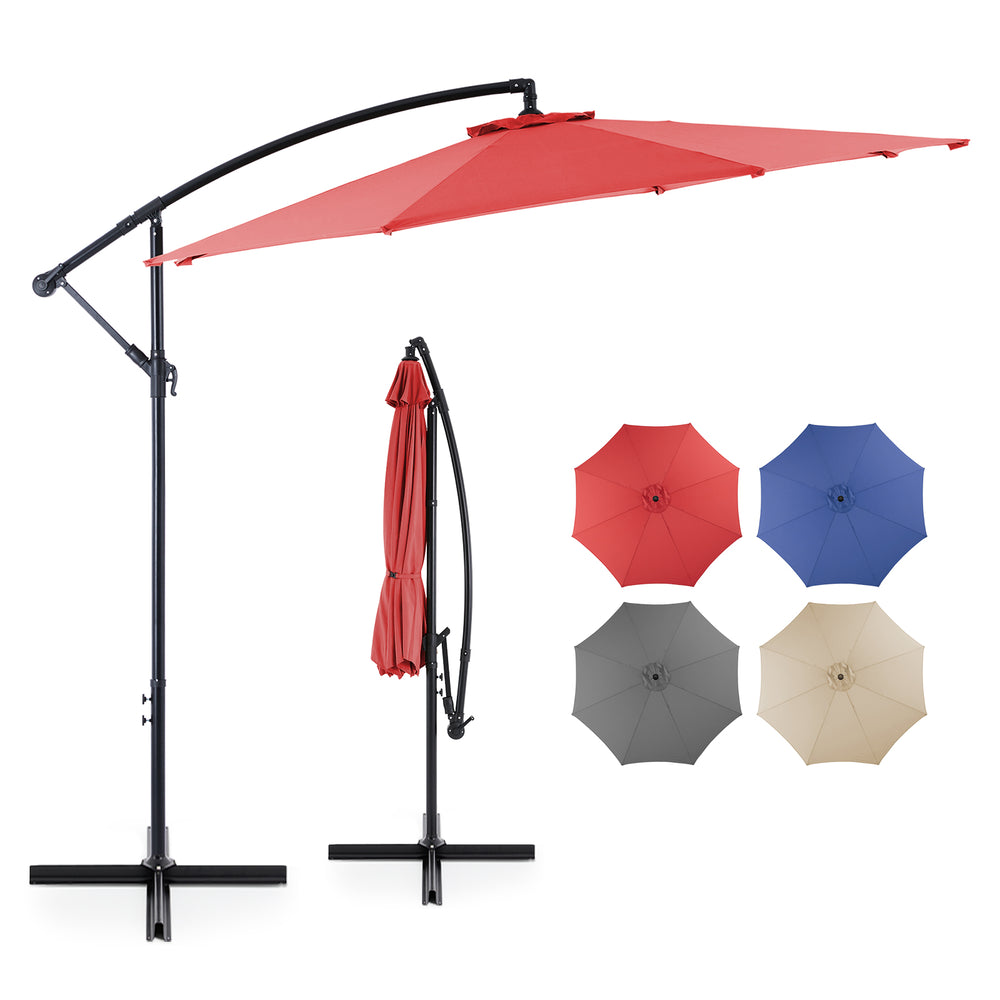 CONCETTA 10FT Hanging Offset Patio Umbrella Outdoor with Push Button Tilt & Crank, Self-Locking Cantilever Umbrella, 8 Sturdy Ribs