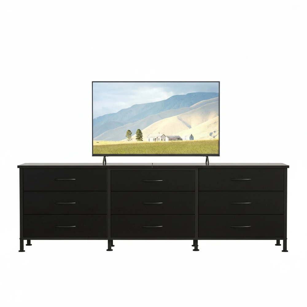 CONCETTA Storage TV Dresser, Metal Frames Resist Deformation, Adjustable Feet Prevent Tipping, Supports TV up to 55-80 inch, Suitable for Living Room,Black