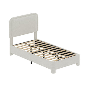 CONCETTA Bed Frame with Boucle Upholstery, Modern Platform Bed with Headboard, Soft Rounded Corners, No Box Spring Needed, Easy Assembly, White