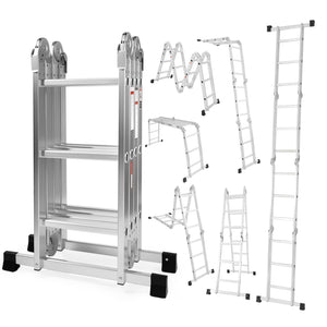 Multi-Functional Folding Telescopic Ladder - Made Of Aluminum Alloy, With Anti-Slip Design And Safety Lock System, Supports Up To 330 Lbs, Suitable For Home, Outdoor, Or Workshop,Silver