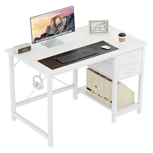 CONCETTA Small Computer Desk with Storage Shelf, 40 or 47 Inch Writing Work Study Computer Desk for Home Office Bedroom, 2-Tier Drawers, Side Headphone Hook, Modern Style for Home Bedroom