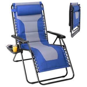 SHOUFTW Padded Zero Gravity Chair, Heavy Duty Outdoor Recliner, Foldable Anti Gravity Lounge Chair for Yard Camping Poolside