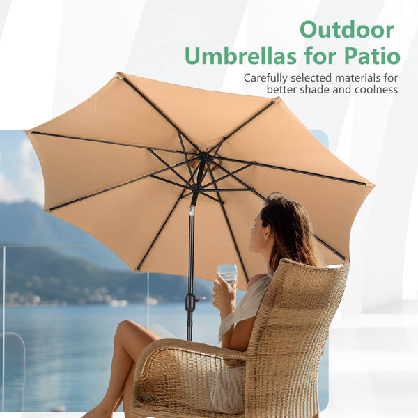 CONCETTA 9FT Patio Umbrella with Push Button Tilt and Crank,  with 8 Sturdy Ribs,Outdoor Umbrella, Pool Umbrella, for Market, Terrace, Beach, Outdoor Restaurant