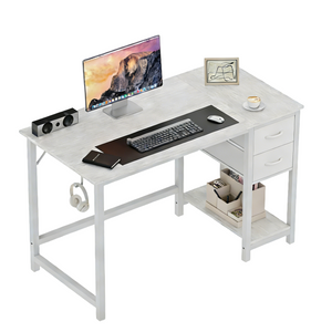 CONCETTA Small Computer Desk with Storage Shelf, 40 or 47 Inch Writing Work Study Computer Desk for Home Office Bedroom, 2-Tier Drawers, Side Headphone Hook, Modern Style for Home Bedroom