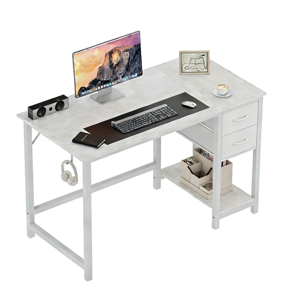 CONCETTA Small Computer Desk with Storage Shelf, 40 or 47 Inch Writing Work Study Computer Desk for Home Office Bedroom, 2-Tier Drawers, Side Headphone Hook, Modern Style for Home Bedroom
