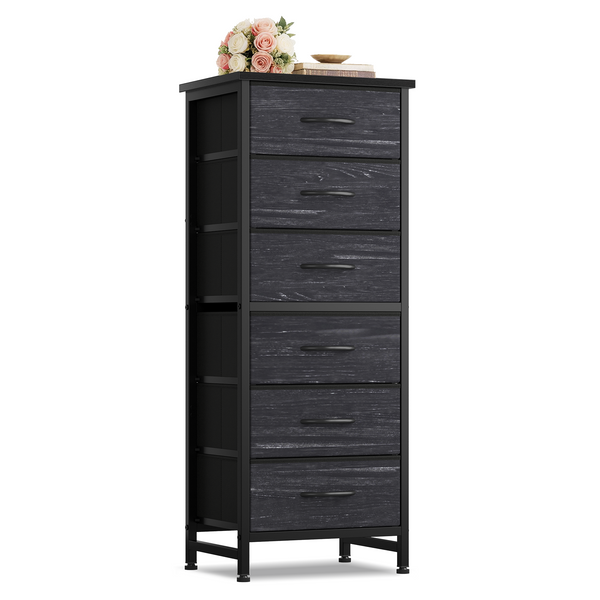 CONCETTA Tall Storage Dresser with 6 Fabric Drawers, Metal Frame with Cross Support Rods, Anti-Tip, Wood Top for Bedrooms, Offices and Compact Spaces