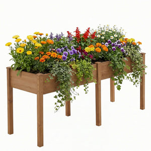 CONCETTA Wooden Raised Garden Bed - Elevated Planter Box with Drainage & Liner for Backyard/Patio/Balcony