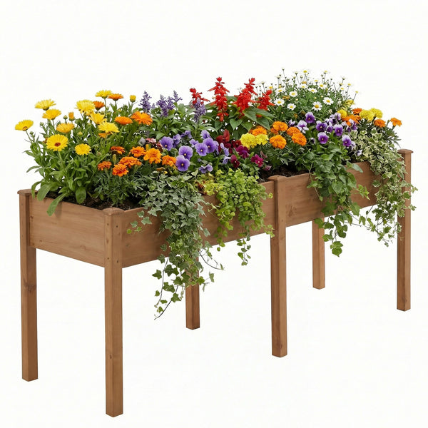 CONCETTA Wooden Raised Garden Bed - Elevated Planter Box with Drainage & Liner for Backyard/Patio/Balcony