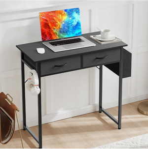 32/48 inch Small Desk with Fabric Drawers for Adult, Vanity Desk with Storage for Bedroom, Black