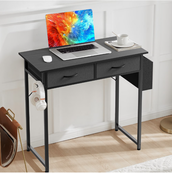 32/48 inch Small Desk with Fabric Drawers for Adult, Vanity Desk with Storage for Bedroom, Black