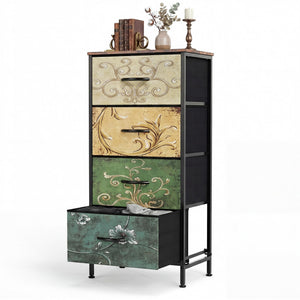CONCETTA 4 Drawer Dresser, Wide Chest Drawers Nightstand Storage Tower Storage Fabric Dresser With Wood Top for Living Room, Bedroom, Closet