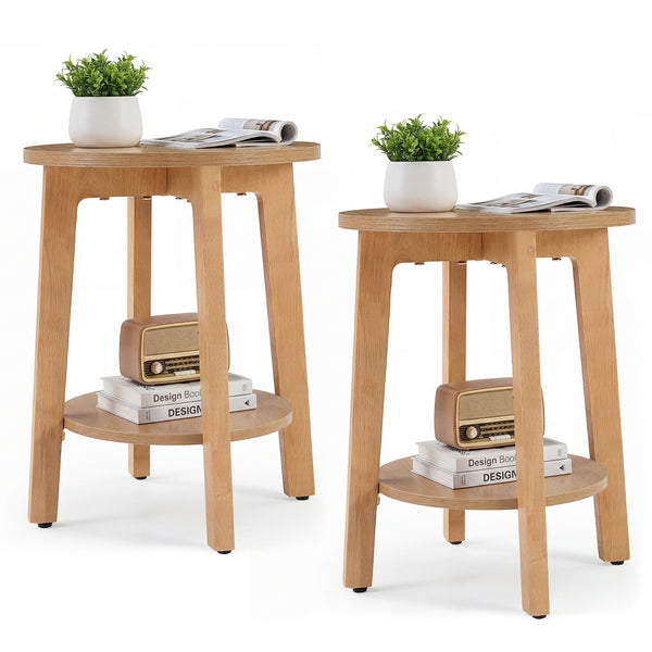 CONCETTA Round 2-Tier Side Tables with Tapered Legs, Small End Tables for Living Room & Bedroom