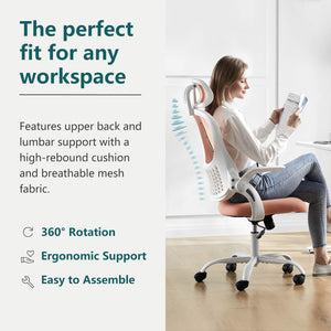 CONCETTA Ergonomic office chair - high back with wheels, adjustable headrest and flip-up armrests for bedroom, study, living room, office