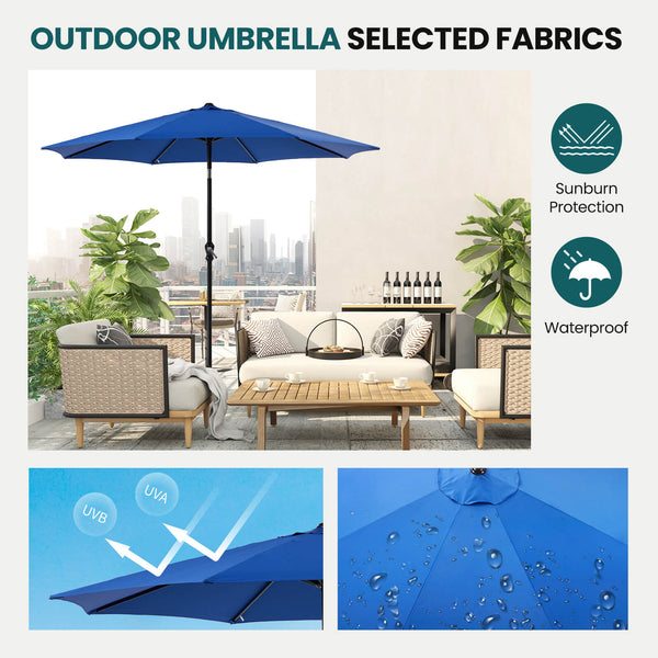 CONCETTA 9FT Patio Umbrella with Push Button Tilt and Crank,  with 8 Sturdy Ribs,Outdoor Umbrella, Pool Umbrella, for Market, Terrace, Beach, Outdoor Restaurant