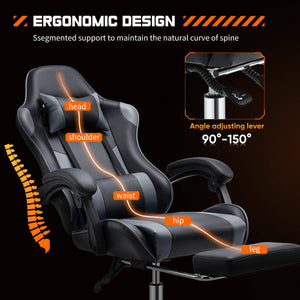 CONCETTA Gaming Chair Ergonomic Office Chair With Foot Rest, Big And Tall Executive Desk Chair With Lumbar Support, Padded Arms, Computer Chair For Home Office, Bedroom