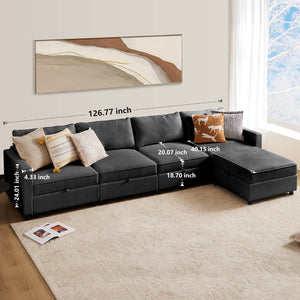 CONCETTA Convertible Sectional Sofa Couch-with Storage for Living Room, U-Shaped Modern Modular Sofa Sleeper with Reversible Chaise