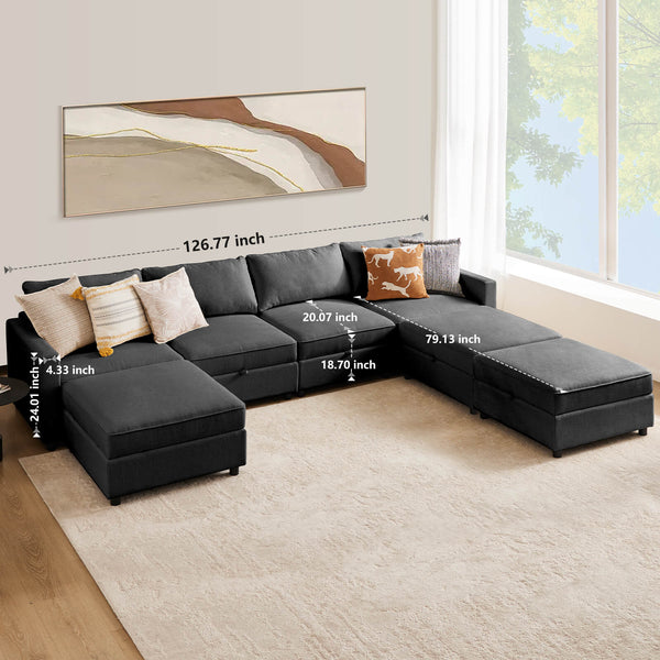 CONCETTA Convertible Sectional Sofa Couch-with Storage for Living Room, U-Shaped Modern Modular Sofa Sleeper with Reversible Chaise