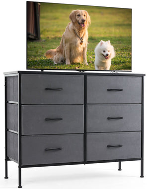 JOINSUN Dresser TV Stand, Console Table with 6 Wide Drawers, Entertainment Center for 55" TV Storage Fabric Dresser Drawer