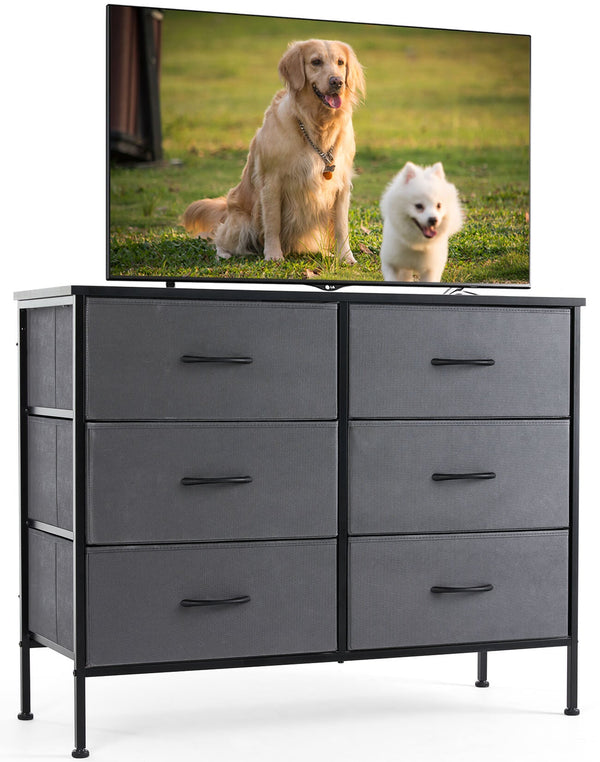 JOINSUN Dresser TV Stand, Console Table with 6 Wide Drawers, Entertainment Center for 55" TV Storage Fabric Dresser Drawer