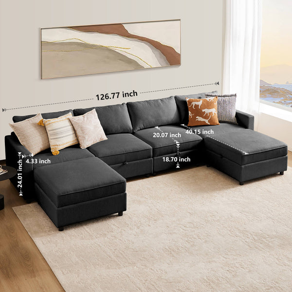 CONCETTA Convertible Sectional Sofa Couch-with Storage for Living Room, U-Shaped Modern Modular Sofa Sleeper with Reversible Chaise