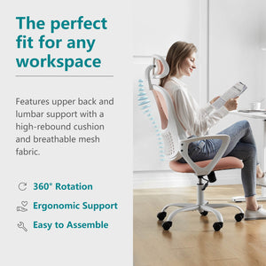 CONCETTA Ergonomic office chair - high back with wheels, adjustable headrest and flip-up armrests for bedroom, study, living room, office