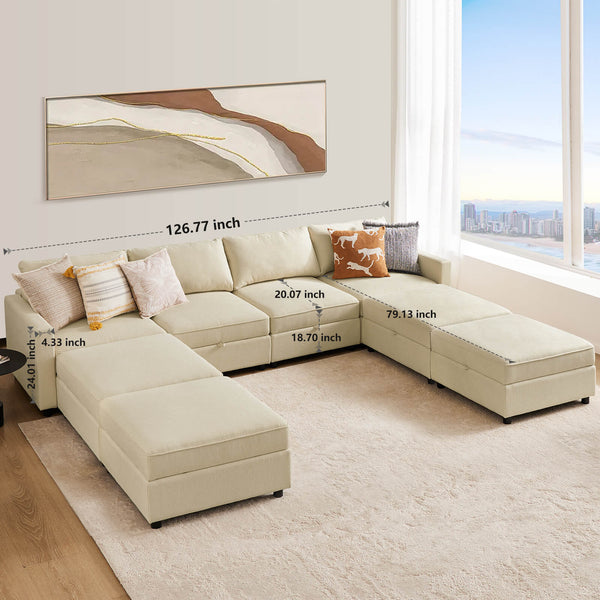 CONCETTA Convertible Sectional Sofa Couch-with Storage for Living Room, U-Shaped Modern Modular Sofa Sleeper with Reversible Chaise