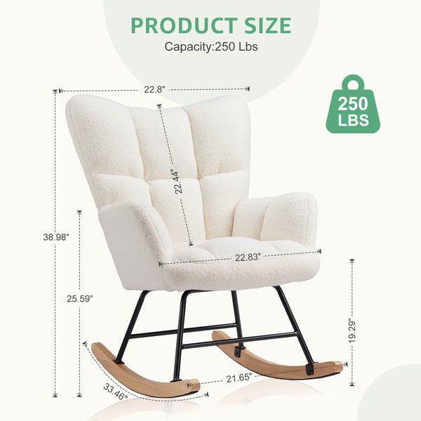 CONCETTA  Rocking Chair Nursery, with High Backrest, Reading Chair Modern Rocking Accent Chairs Glider Recliner for Living Room, Nursery, Bedroom