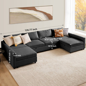 CONCETTA Convertible Sectional Sofa Couch-with Storage for Living Room, U-Shaped Modern Modular Sofa Sleeper with Reversible Chaise