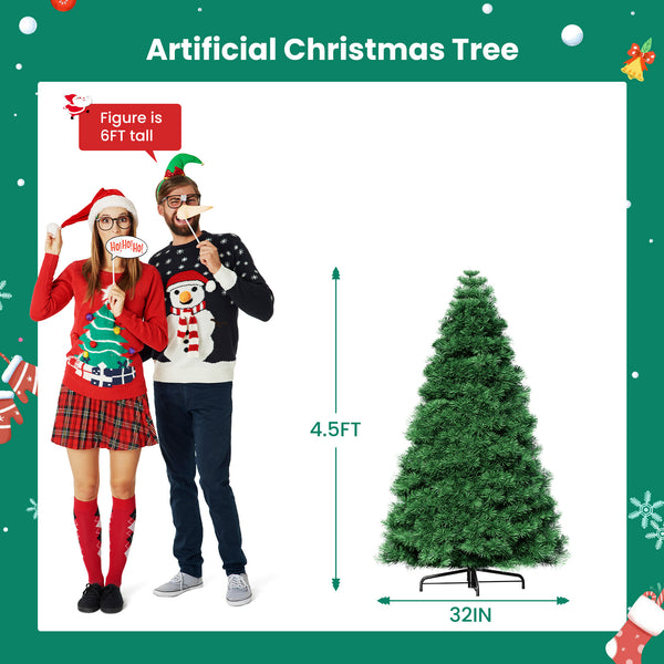 Artificial Full Christmas Tree, Flocked Snow Trees with Pine Cone Decoration, Includes Stand, Incandescent Lights & Foldable Base for Home, Office, Party