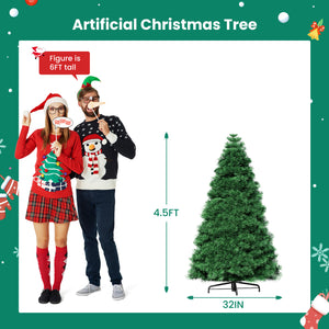 Artificial Full Christmas Tree, Flocked Snow Trees with Pine Cone Decoration, Includes Stand, Incandescent Lights & Foldable Base for Home, Office, Party