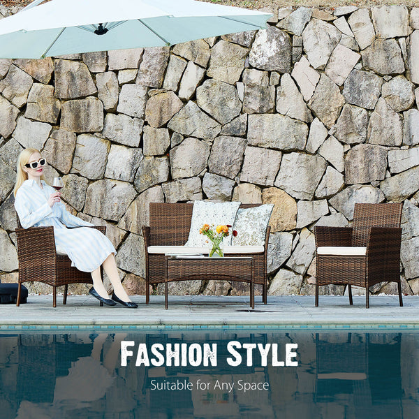 CONCETTA 3 Piece Patio Wicker Furniture Set , Patio Chair w/ Table w/ Cushions, Simple Modern Comfort