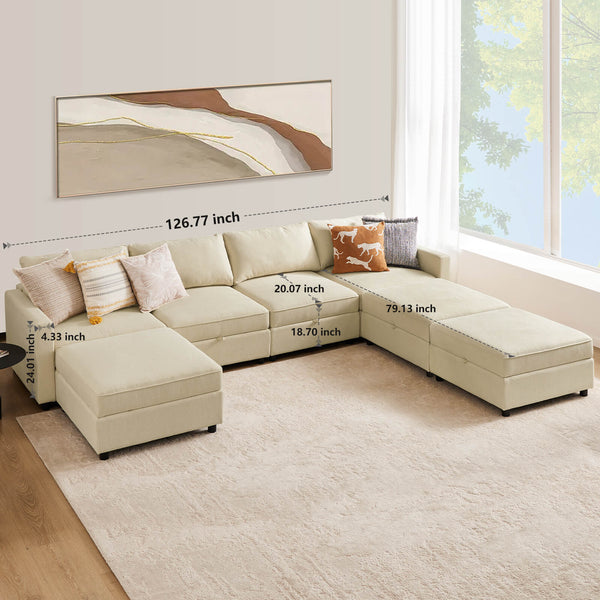 CONCETTA Convertible Sectional Sofa Couch-with Storage for Living Room, U-Shaped Modern Modular Sofa Sleeper with Reversible Chaise