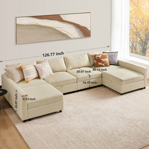 CONCETTA Convertible Sectional Sofa Couch-with Storage for Living Room, U-Shaped Modern Modular Sofa Sleeper with Reversible Chaise