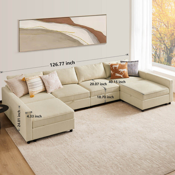 CONCETTA Convertible Sectional Sofa Couch-with Storage for Living Room, U-Shaped Modern Modular Sofa Sleeper with Reversible Chaise
