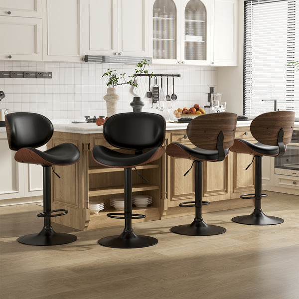 CONCETTA Rotatable Bar Stool Set (2-piece), Adjustable Height Bar Stool, Featuring PU Leather Seat, Ergonomic Backrest and Footrest, With Anti-slip Rubber Base Suitable for Bar