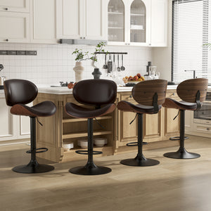 CONCETTA Rotatable Bar Stool Set (2-piece), Adjustable Height Bar Stool, Featuring PU Leather Seat, Ergonomic Backrest and Footrest, With Anti-slip Rubber Base Suitable for Bar